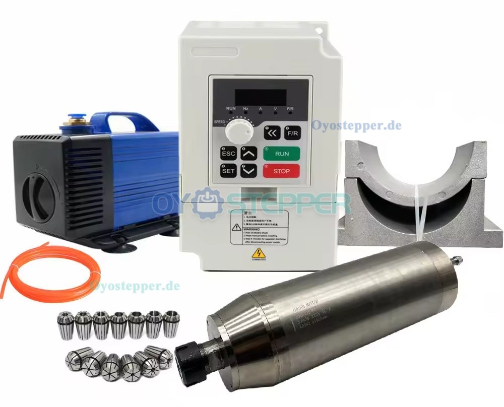 Wassergek&uuml;hltes CNC HF-Spindel-Set 5,5kW 220V/380V mit 5,5kW Frequenzumrichter &Oslash;125mm Spindelhalter und ER32 Spannzangen